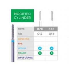 3D Dental Modified Cylinder (Bevel), Diamond, Bur, Coarse,  878-012C 10/Pk